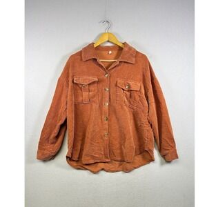 Beyove Corduroy Shirt Womens Large‎ L Rust Orange Shacket Button Down Long Slv